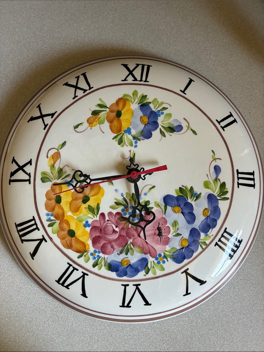 Floral Ceramic Wall Clock - Multicolor made in Italy